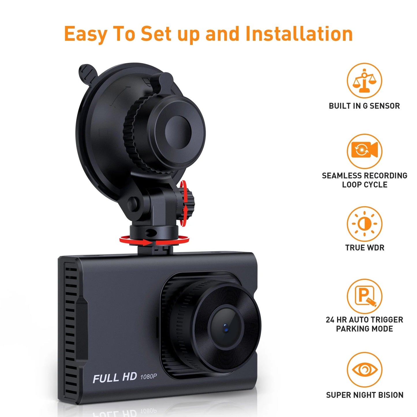 Dash Cam Front and Rear with 1080P Full HD and Night Vision
