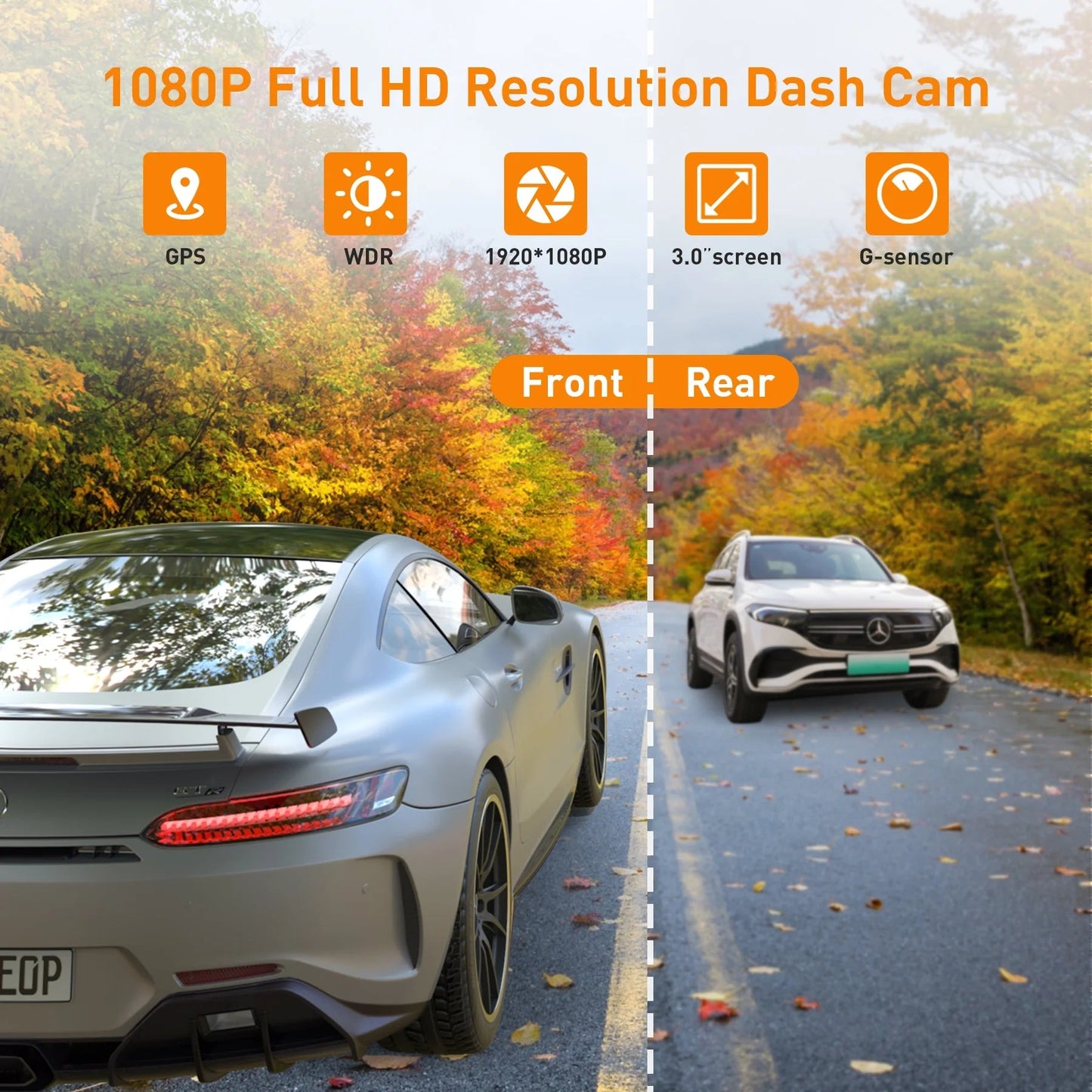 Dash Cam Front and Rear with 1080P Full HD and Night Vision