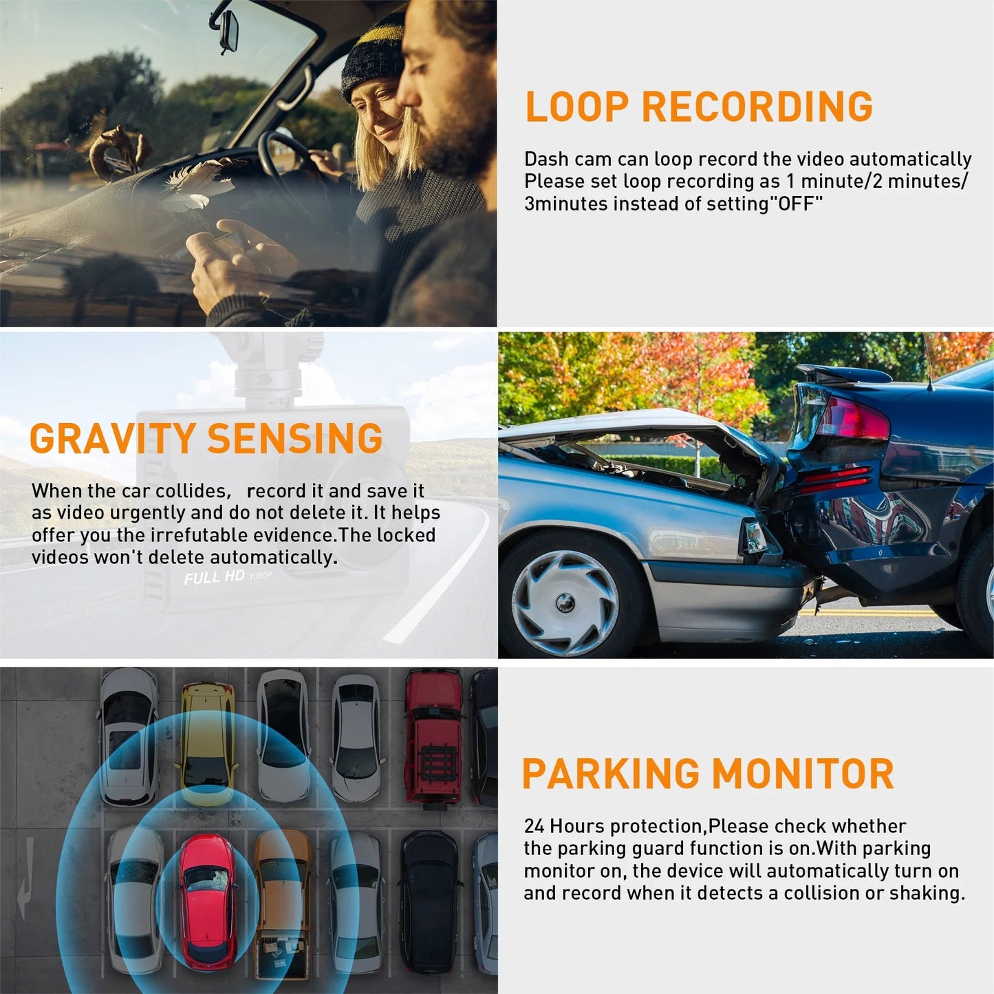 Dash Cam Front and Rear with 1080P Full HD and Night Vision