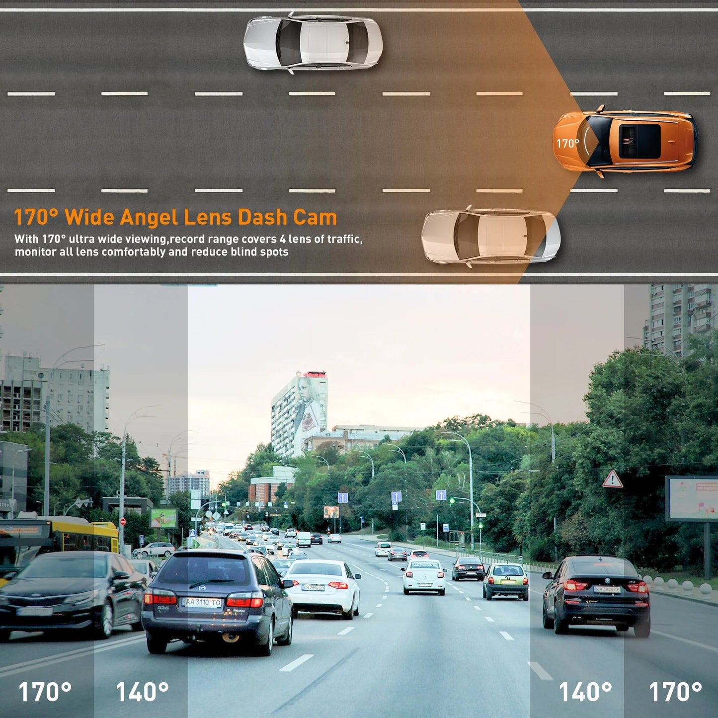 Dash Cam Front and Rear with 1080P Full HD and Night Vision