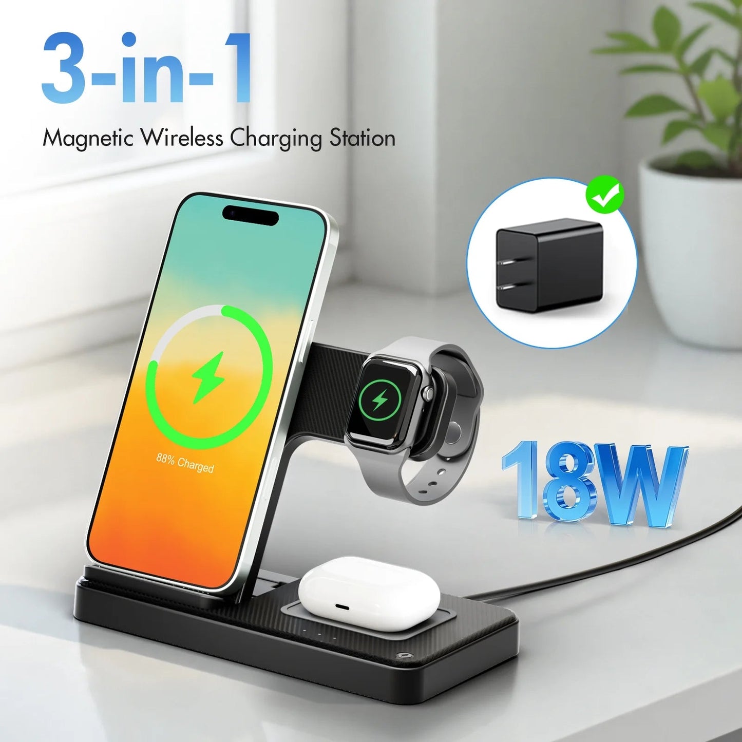 Charging Station, Wireless Charger, Magnetic Fast Charging Station Compatible with iPhone