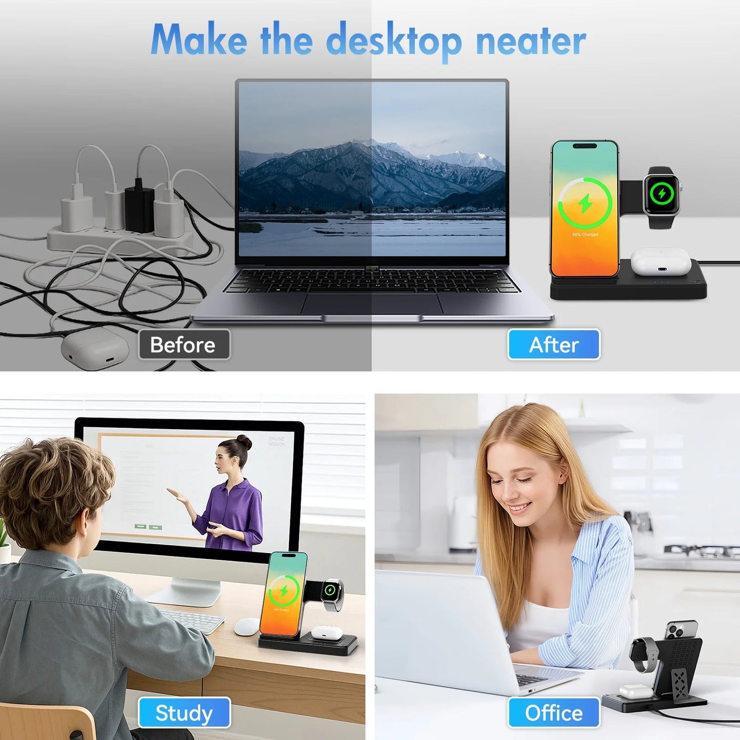 Charging Station, Wireless Charger, Magnetic Fast Charging Station Compatible with iPhone