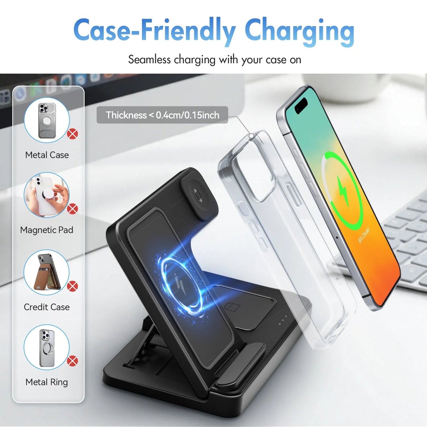 Charging Station, Wireless Charger, Magnetic Fast Charging Station Compatible with iPhone