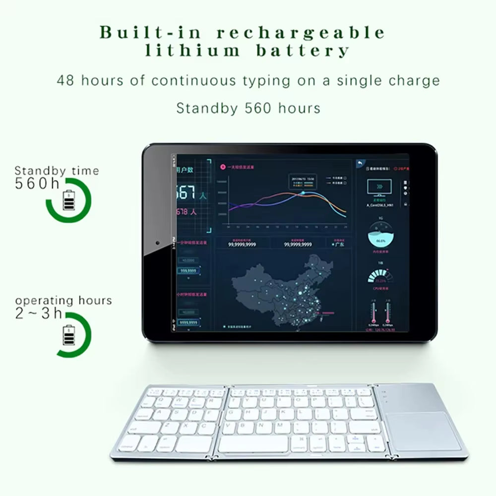 Rechargeable Mini Foldable Wireless Keyboard for Windows Android iPad & iPhone