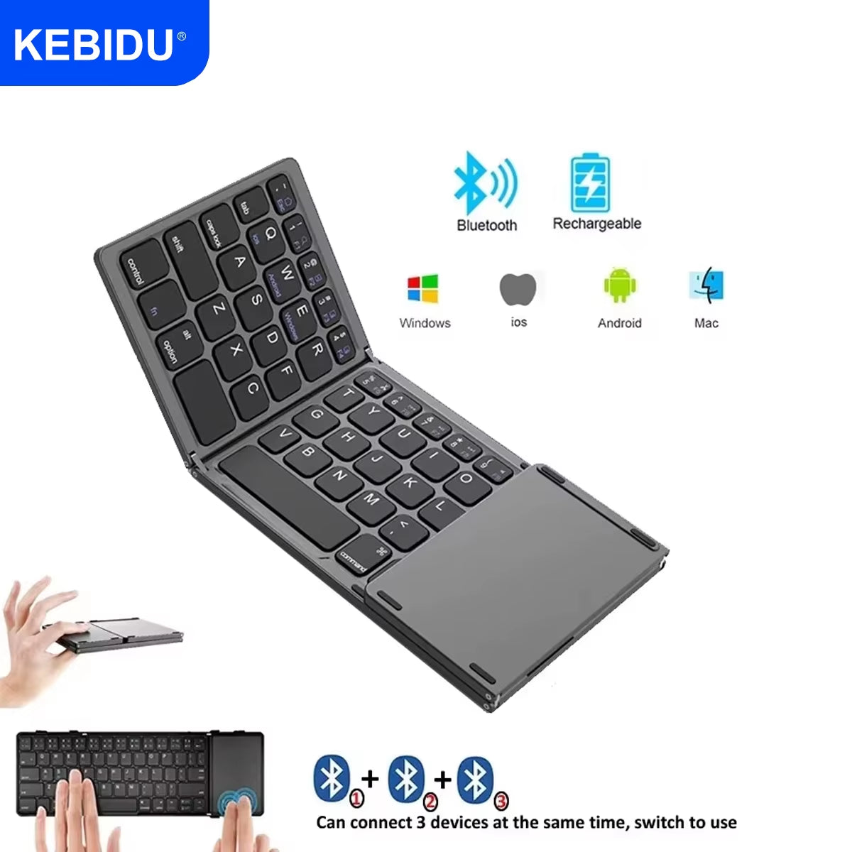 Rechargeable Mini Foldable Wireless Keyboard for Windows Android iPad & iPhone