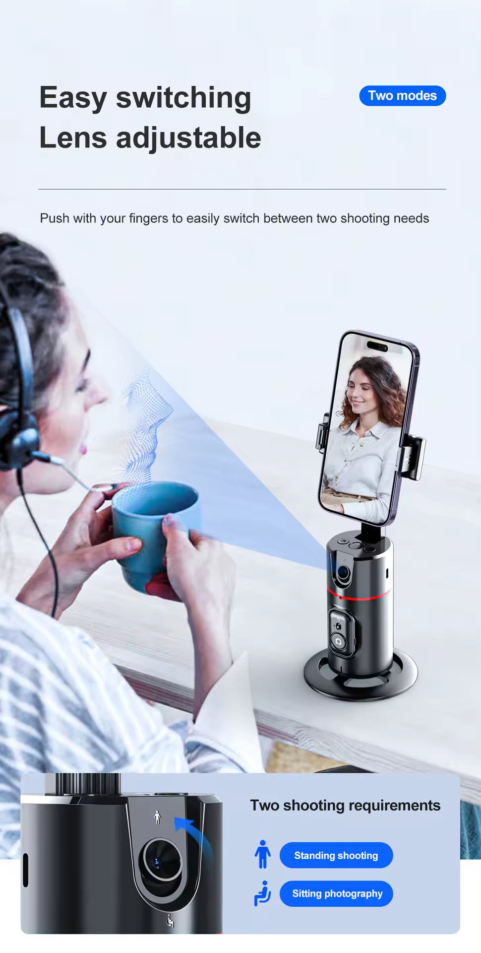 Extendable Auto Face Tracking 360 Rotating Tripod for Vlogging and Livestream