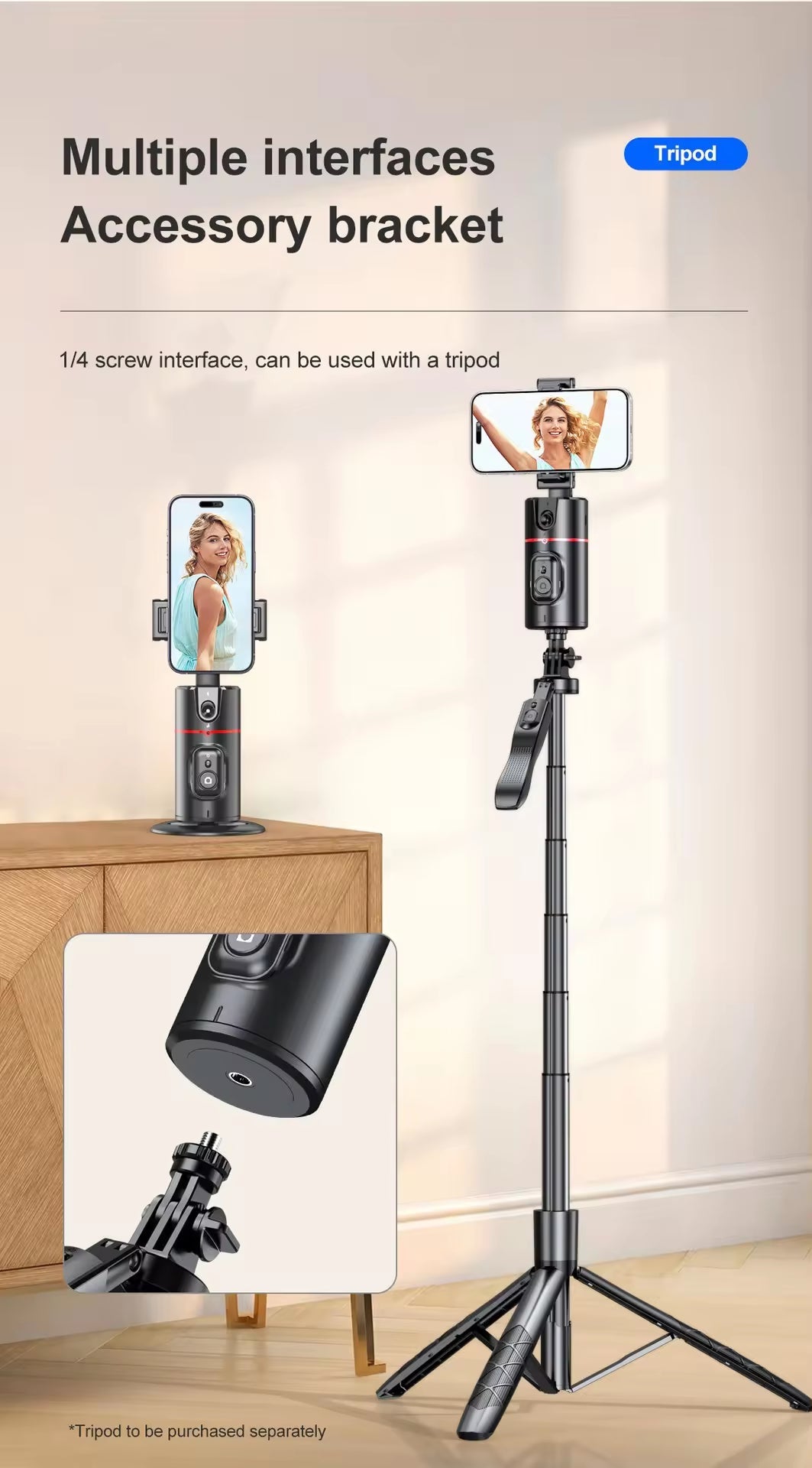 Extendable Auto Face Tracking 360 Rotating Tripod for Vlogging and Livestream