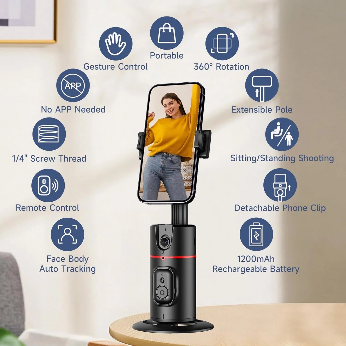 Extendable Auto Face Tracking 360 Rotating Tripod for Vlogging and Livestream