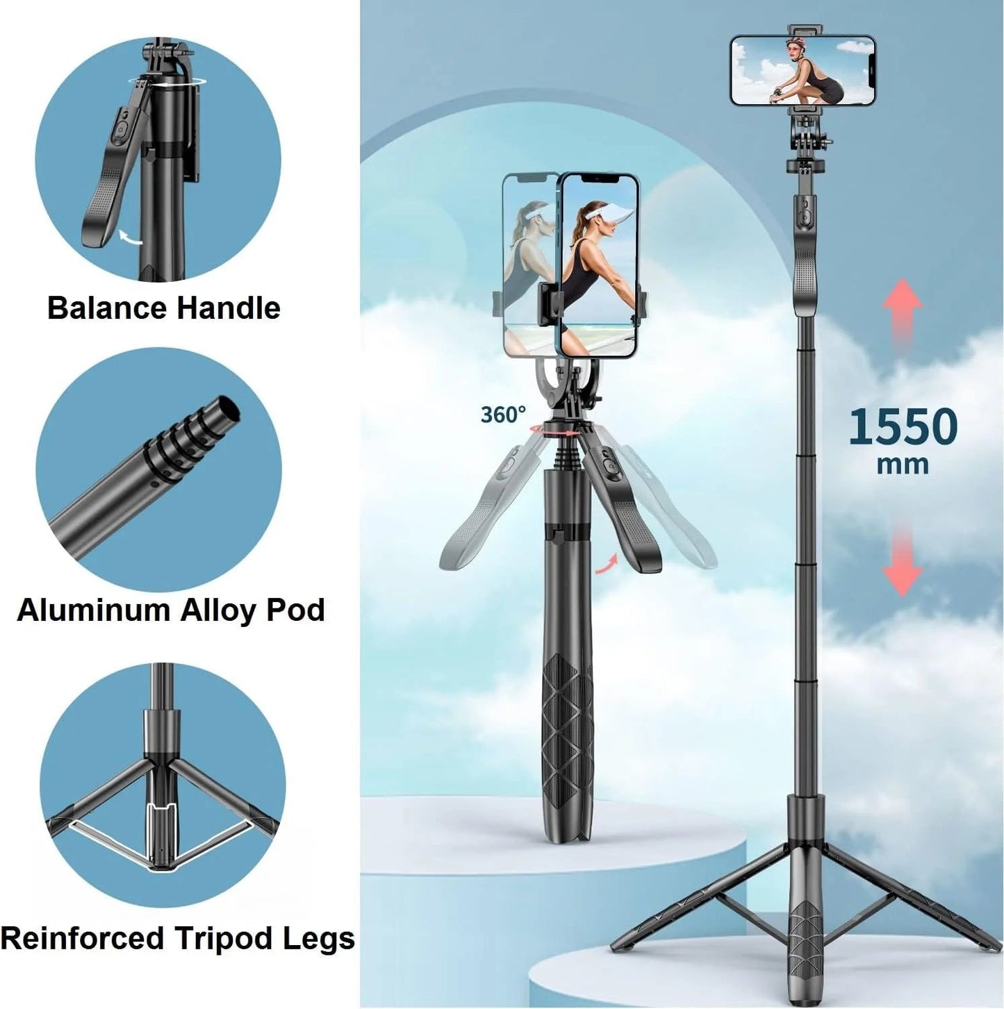 Extendable Auto Face Tracking 360 Rotating Tripod for Vlogging and Livestream