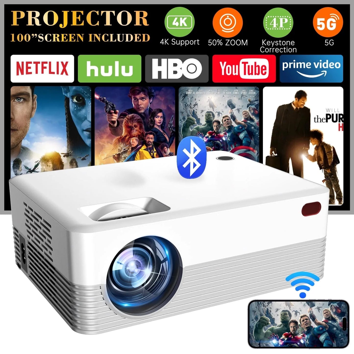 WiFi Projector with Bluetooth
